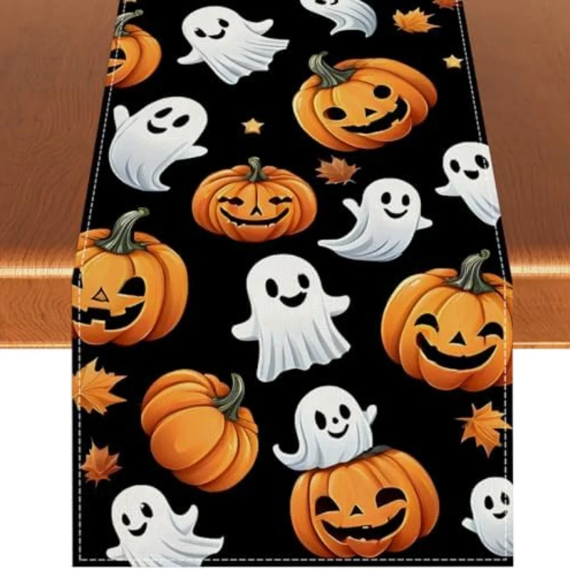 Halloween Polka Dot Geist Kürbis Katze Polyester Tischläufer Party Dekor Wiederverwendbare Esstischläufer Halloween Dekoration Image