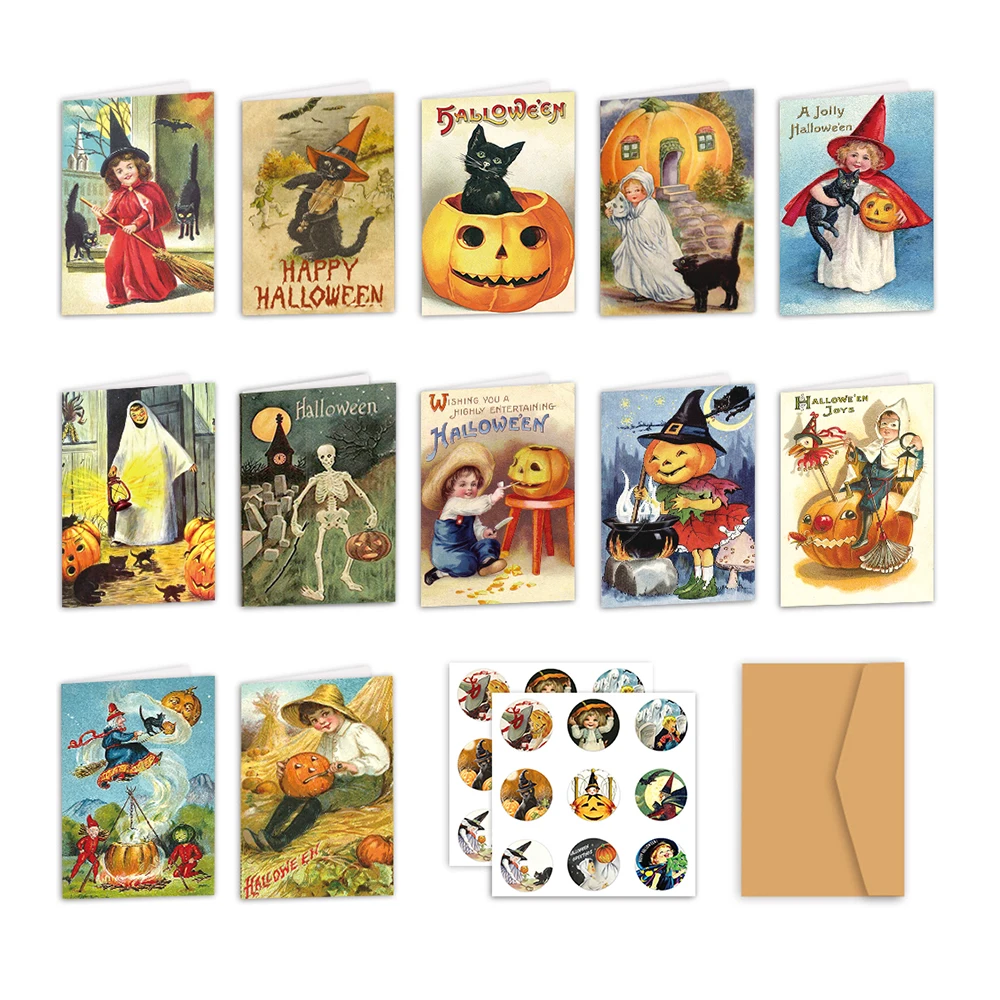 Halloween-Grußkarten, Party-Einladungen und Grußkarten, einschließlich Umschlägen und Aufkleber-Sets Image