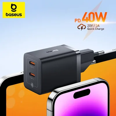 Baseus 40W GaN Ladegerät für iPhone Samsung POCO Schnellladegerät für Laptop USB C Ladegerät PD Ladegerät Tragbares Reiseladegerät Schnell