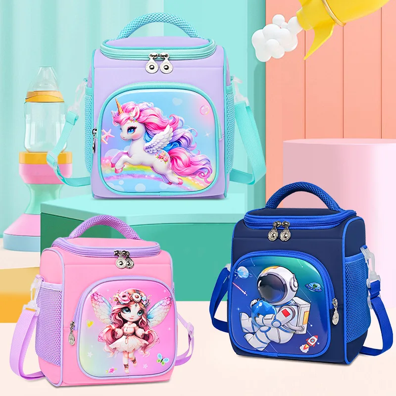 Isolierte Lunchtasche mit Cartoon-Motiv für Kinder, tragbarer Handtaschenstil, atmungsaktiv, Strand-Picknick-Mahlzeitstasche für Grundschüler Image