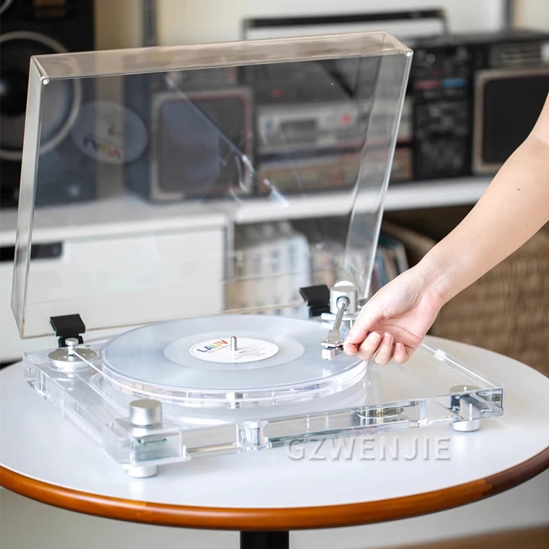 Vinyl-Plattenspieler / staubdichte Abdeckung, moderner transparenter Plattenspieler aus Acryl, 33/45 U/min, Plattenspieler, Grammophon, Phonograph Image