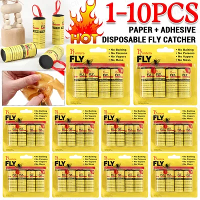 1-10PCS Fly Catcher Paper Disposable Insect Strips Non-Toxic Sticky Glue Paper House Kitchen Double-sided Fly Killer Bug Trap