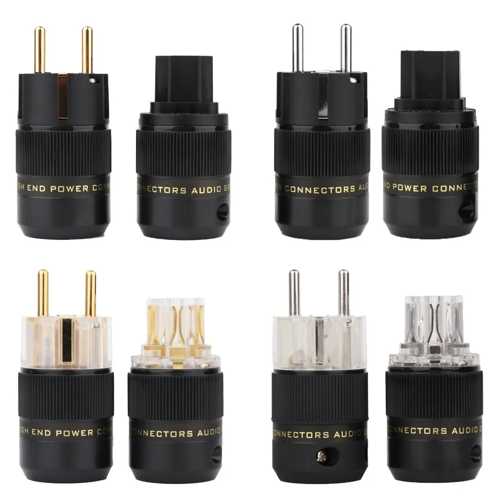 Hi-End Schuko Netzstecker EU/Europäischer Stecker Stecker und Buchse 24K Gold/Rhodium/versilberte Anschlüsse für HIFI DIY Image