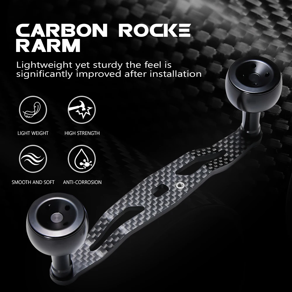 SOLOKING Baitcasting-Rollengriff, 110 mm/120 mm, Kipphebel, Kohlefaserarm, Metallknopf, 8 x 5 mm Schraube, linker/rechter Handrollengriff Image