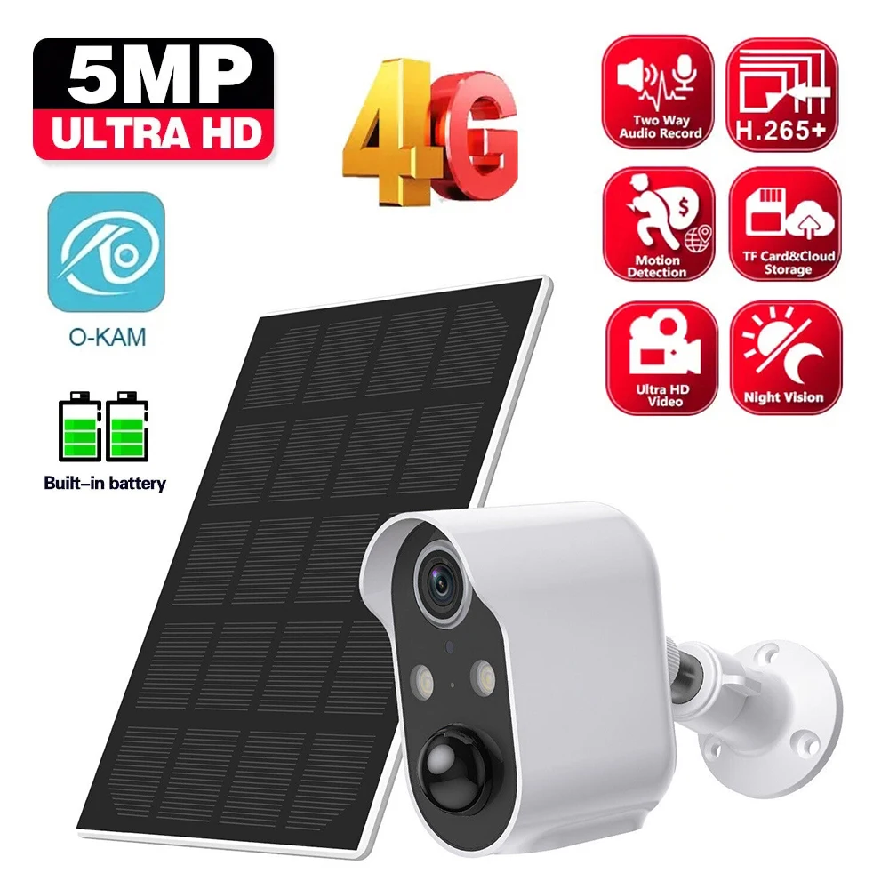 5MP HD 4G Drahtlose Solar Kamera Wifi Outdoor 5000mAh Batterie WiFi Sicherheit Kamera IP66 Wasserdichte PIR Menschlichen erkennung OKAM APP Image
