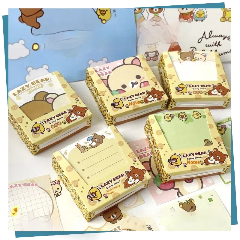 200PCS Rilakkuma Haftnotizen Boxed Nette Entspannen Bär Cartoon Nachricht Papier für Büro Schule Schreibwaren Studenten Geschenke Image
