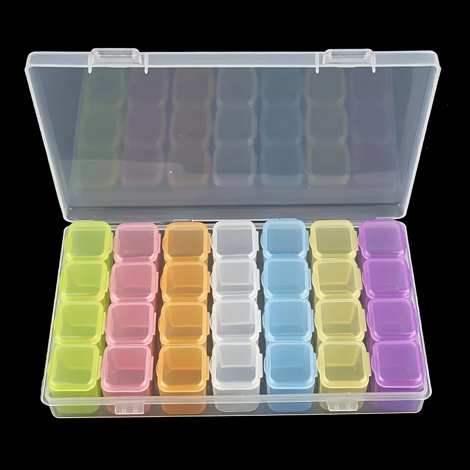 1 STÜCK 28 Gitter Diamant Malerei Zubehör Schmuckschatulle Fall Klare Kunststoff Aufbewahrungsbox Kreuzstich Stickerei Boxen Werkzeuge Organizer Image