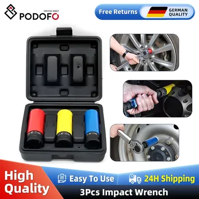 Podofo 3 PCS Alloy Wheel Impact Wrench Socket Set 15/17/19/21mm 1/2 Inch Drive Wheel Protector Impact Socket Protective Inserts