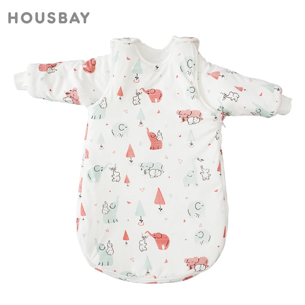 Baby-Schlafsack für Mädchen, Winter, warm, roter Elefant, bedruckt, weiche Baumwolle, Anti-Kick-Steppdecke, tragbare Decke für Kinder, Schlafsack Image