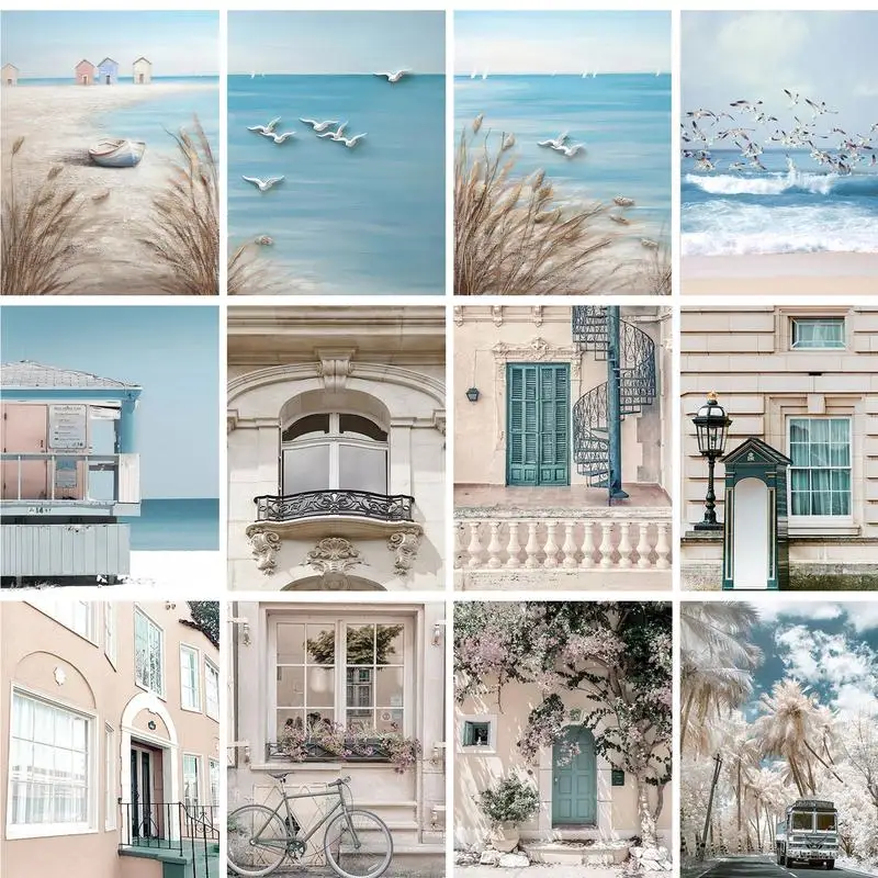 PhotoCustom Moderne Malerei Nach Zahlen Auf Leinwand Meer Villa Landschaft Bild Zeichnung Wand Dekore Diy Geschenk Erwachsene Handwerk Kits