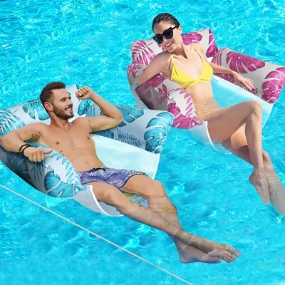 Inflatable Pool Floating Hammock Multifunctional PVC Water Floating Bed Chair Three Rows Detachable Design on Beach Vacation