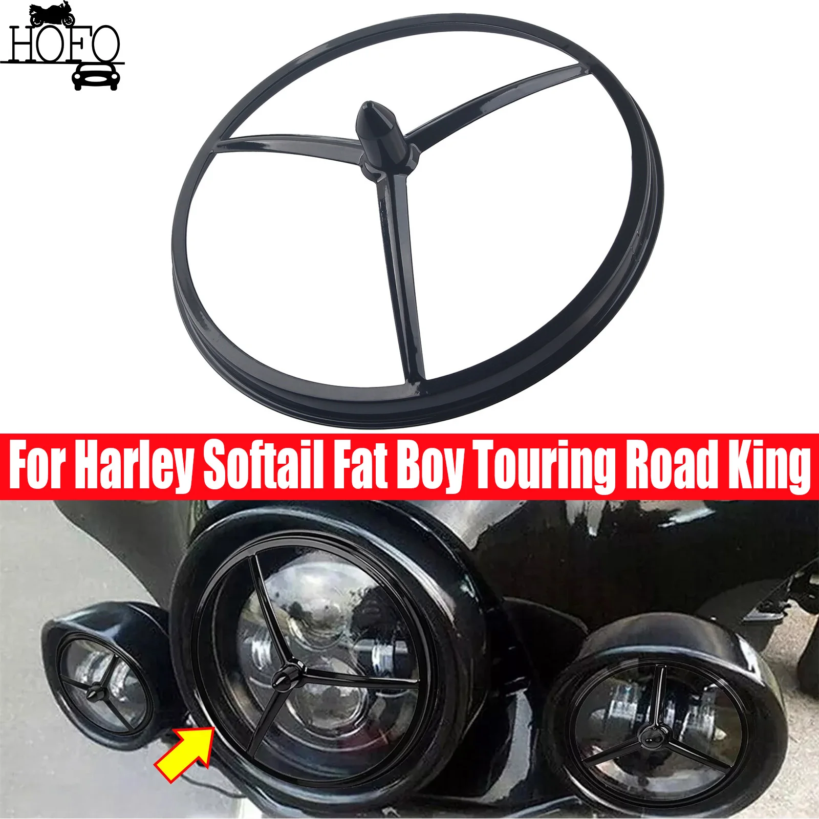Black Bullet 7" Headlight Trim Ring For Harley Softail Fat Boy Touring Road King
