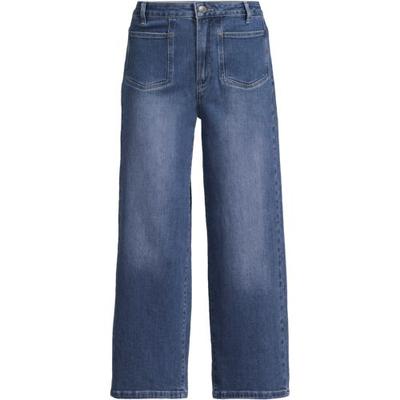 Cropped Wide Leg Jeans, Women, size: 18, regular, Blue, by Lands' End