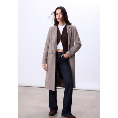 Stradivarius Long straight fit printed coat Beige L