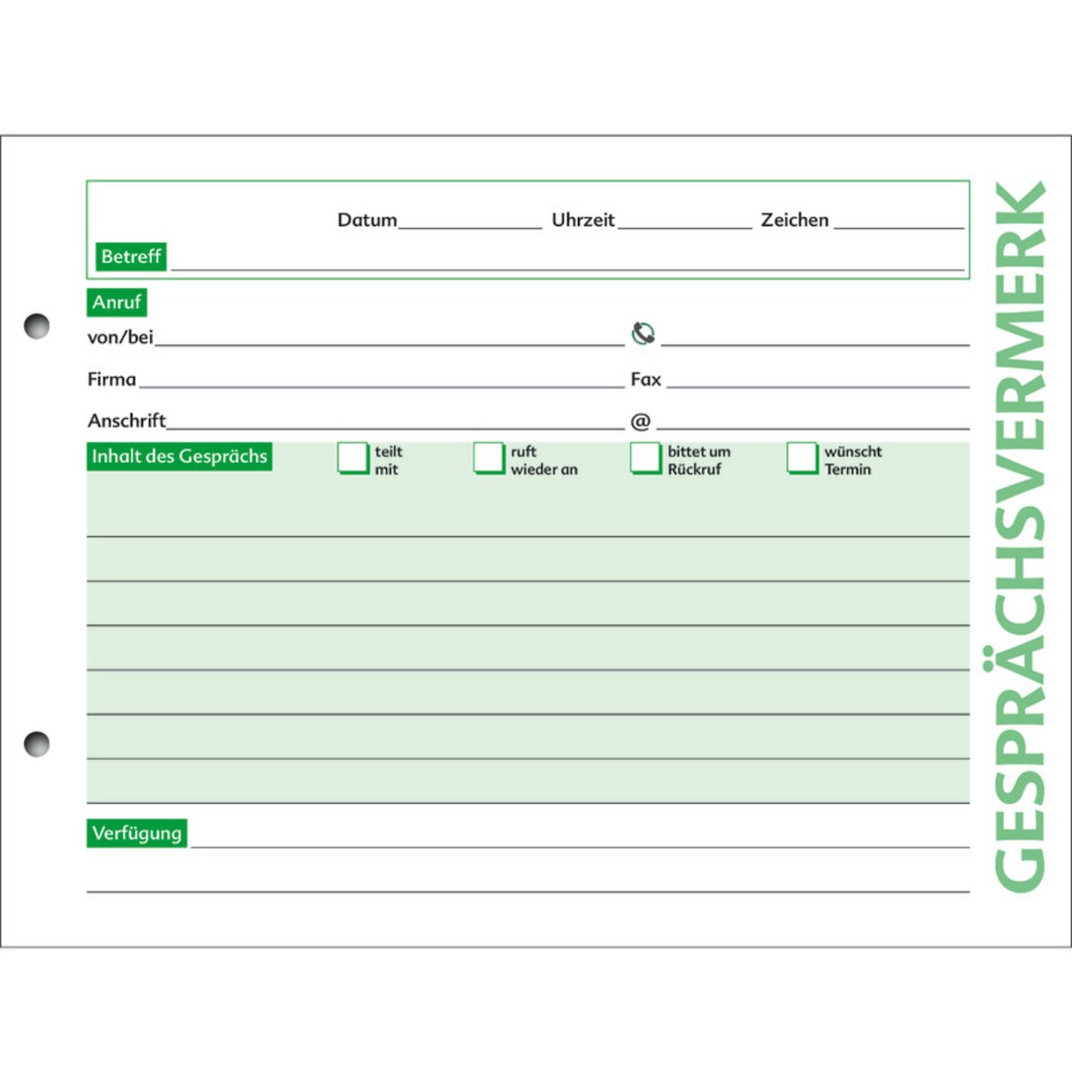 Soldan Gesprächsvermerk H18NL A5 quer weiß 100 Blatt Image