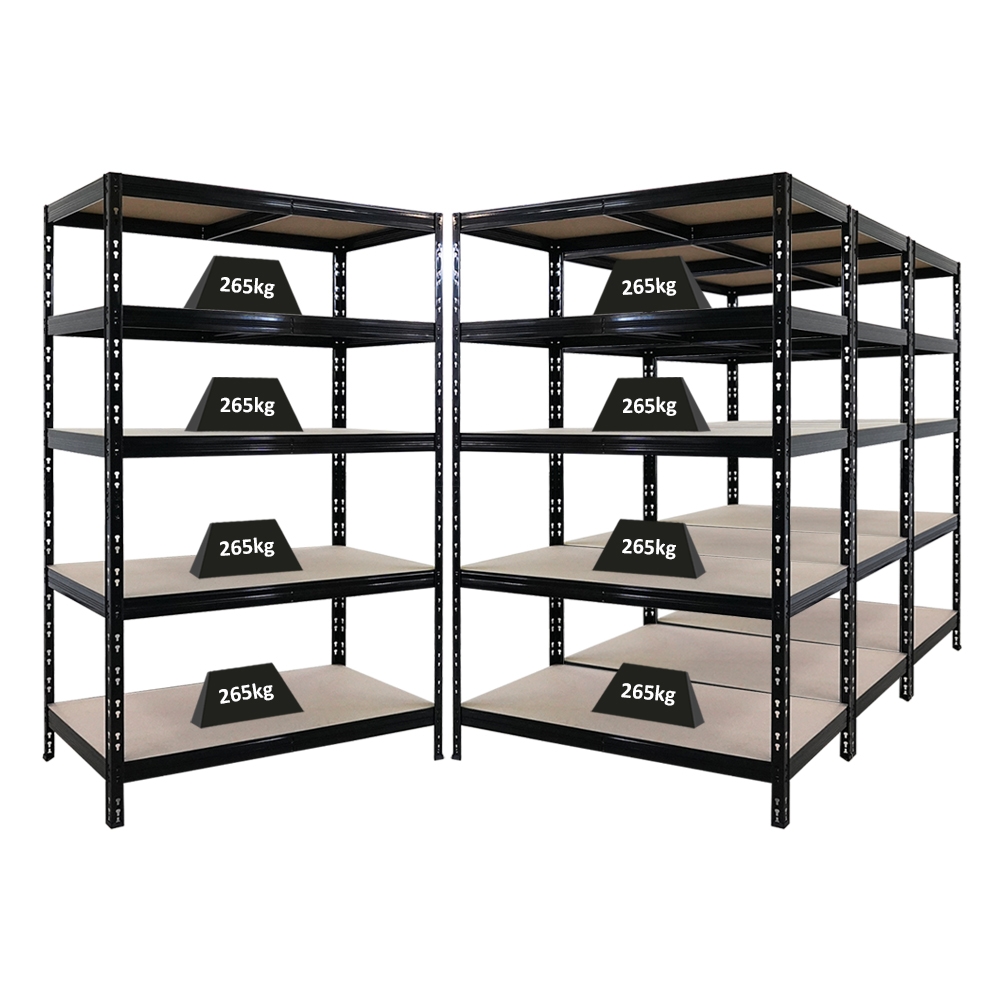 PROREGAL 4x Schwerlastregal Tiger | HxBxT 180x120x60cm | Fachlast 265kg | Schwarz | Garagenregal, Lagerregal, Steckregal, Kellerregal, Werkstattregal Image