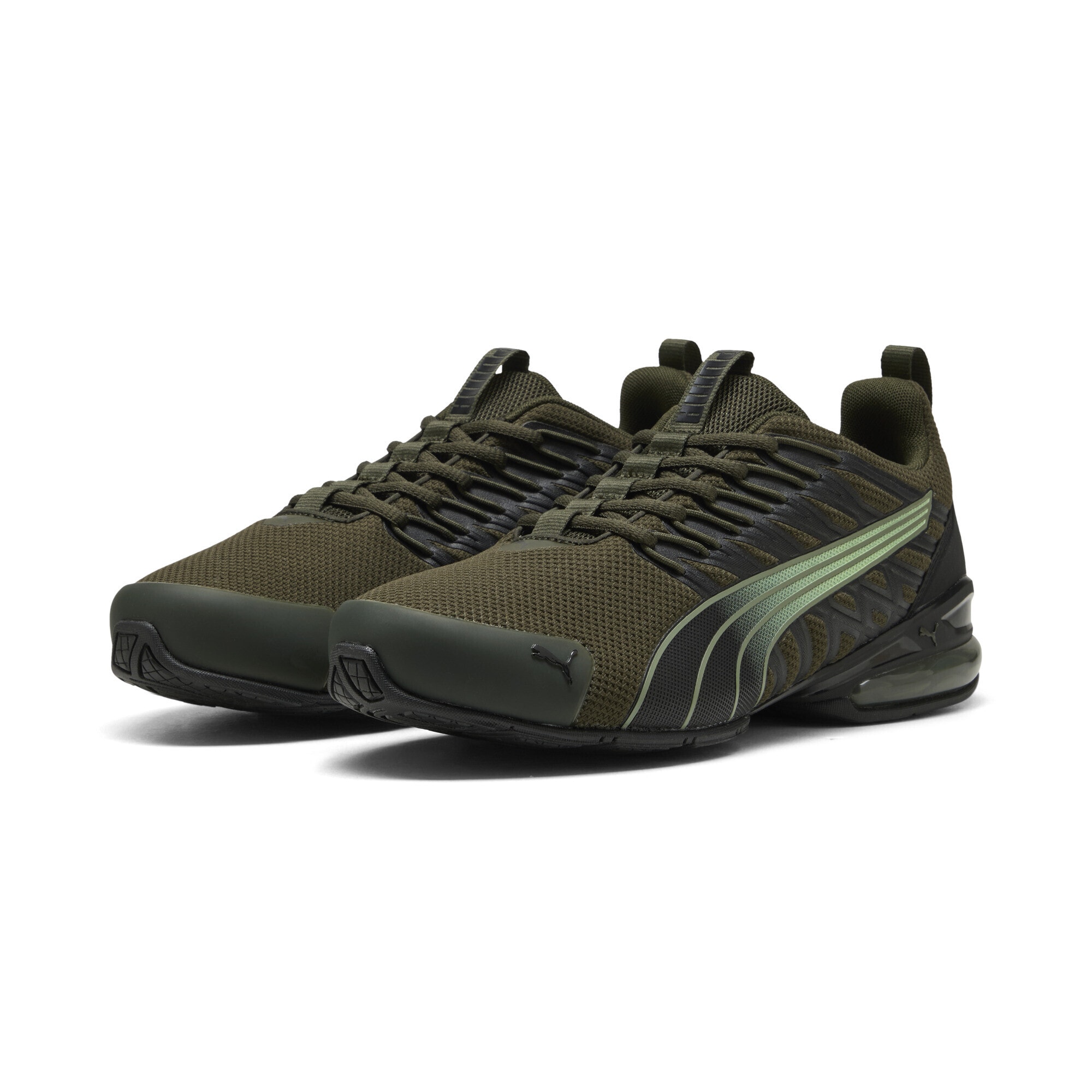 Trainingsschuh PUMA "Voltaic Evo Sneakers Erwachsene", Damen, Gr. 47, grün (schwarz olive schwarz grün), Obermaterial: Synthetik, Textil; Futter: Textil; Innensohle: Textil; Laufsohle: Gummi, Schuhe