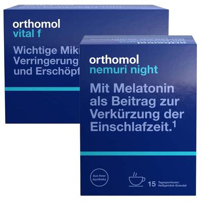 Orthomol Vital F Trinkfläschchen/Kaps.Kombipack.ORTHOMOL nemuri night Granulat 1 St Set Image