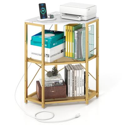 Costway Corner Printer Stand with Power Outlet 3-Tier Storage Rack with Adjustable Shelf-White