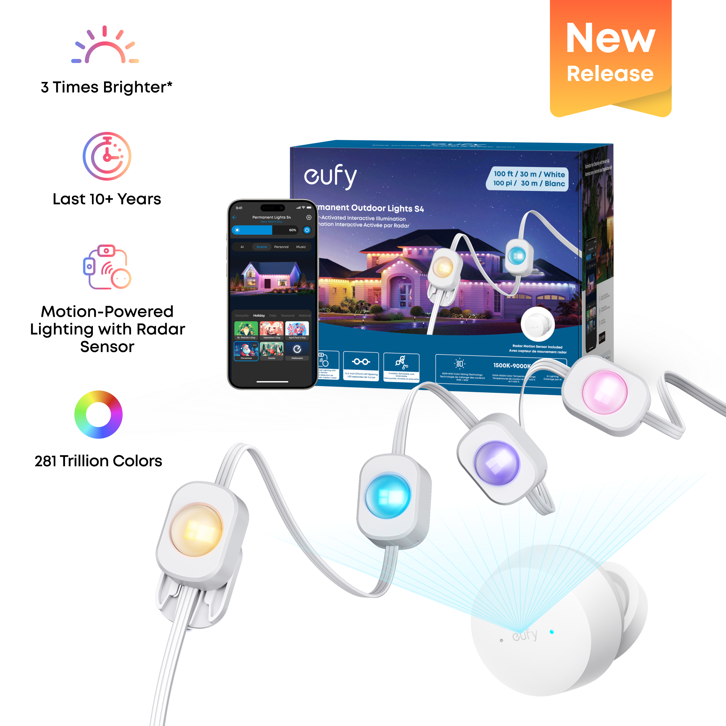 eufy Permanent Outdoor Lights S4 (100 ft with 72 LED Lights) White