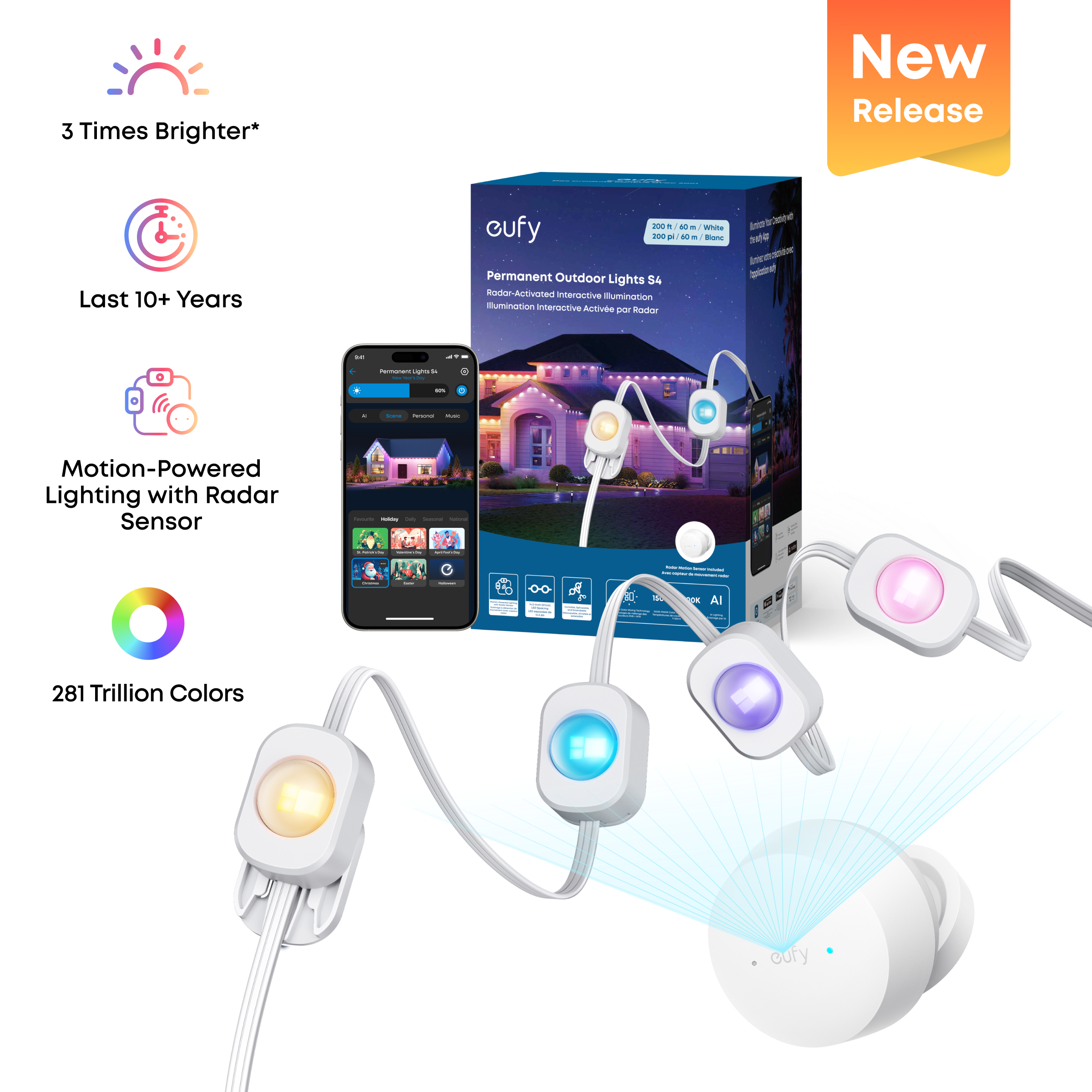 eufy Permanent Outdoor Lights S4 (200 ft with 144 LED Lights) White