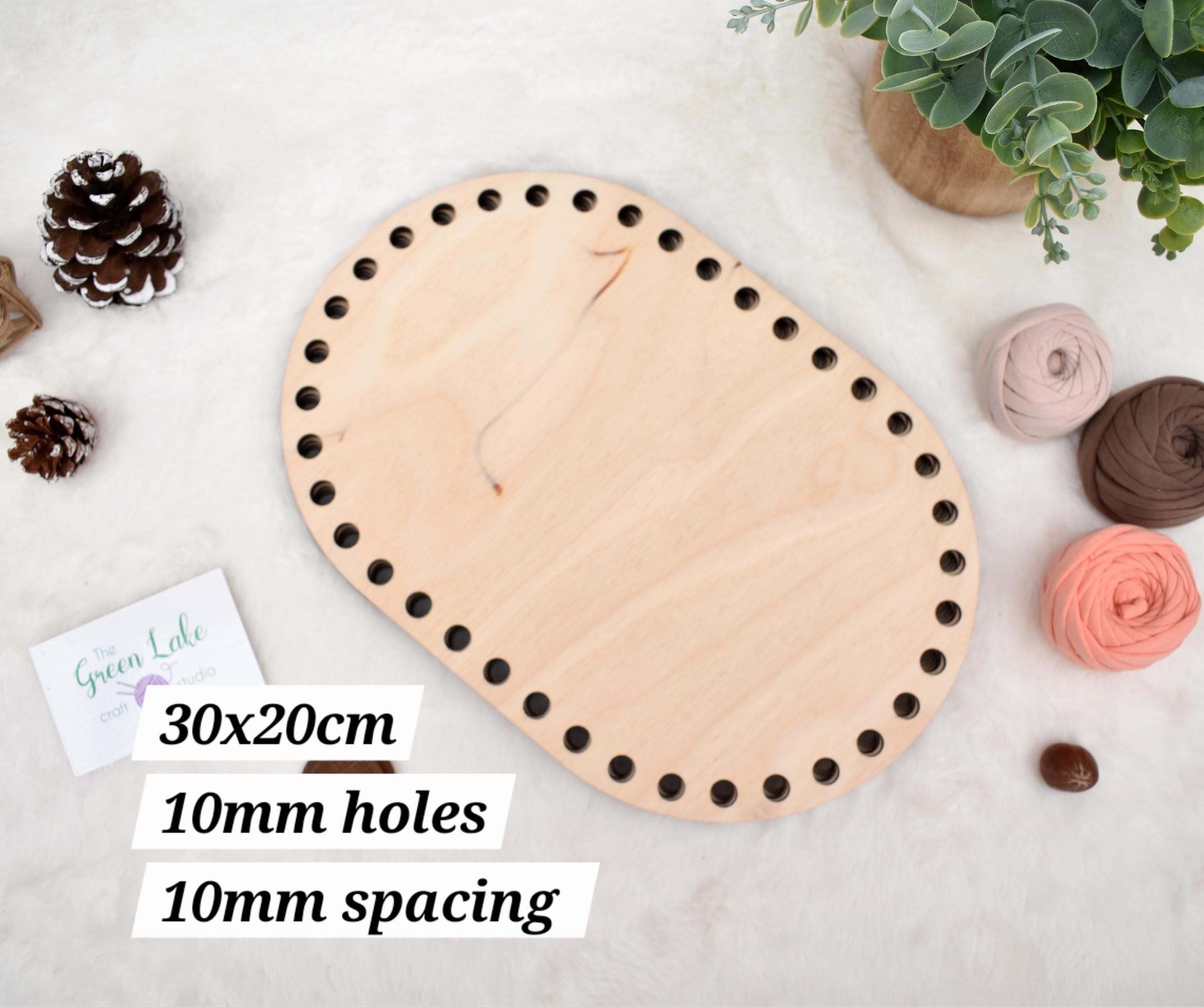 Base ovale in legno per cestini all'uncinetto, macramè o arrotolati: 30 x 20 cm con fori da 10 mm e spaziatura di 10 mm Adatta per cordino da 9 mm