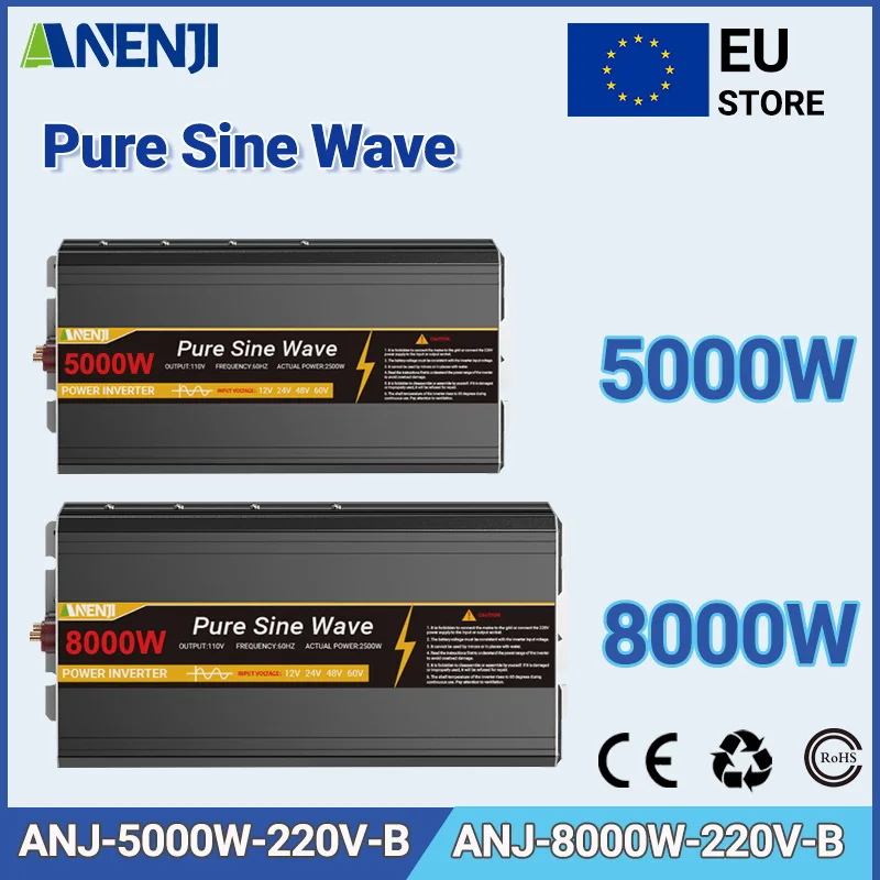 ANENJI onduleur DC 12 V/24 V à 220 V onduleur à onde sinusoïdale Pure 220 V 5000 W 8000 W DC à AC convertisseur automatique Portable onduleur Solor de voiture