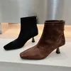 Karree Frauen High Heels Stiefeletten Wildleder Sexy Schuhe Frauen Mode Elegante Kleid Winter Stiefel Frauen Pumpen Botas Mujer