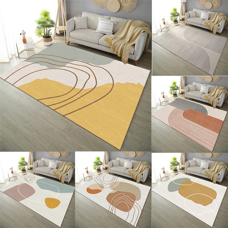 Minimalistischer Teppich mit abstraktem geometrischem Muster und weichen Pastellfarben, Bodenmatte für Wohnzimmer, Schlafzimmer, moderne Heimdekoration Image