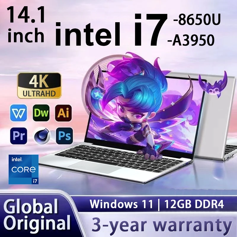 2026 Büro-Laptop Windows 11 Intel Core i7 8650U Intel Atom X7 A3950 14,1 Zoll Notebook-Computer PC 1920 * 1080P 12 GB RAM 2 TB SSD Image
