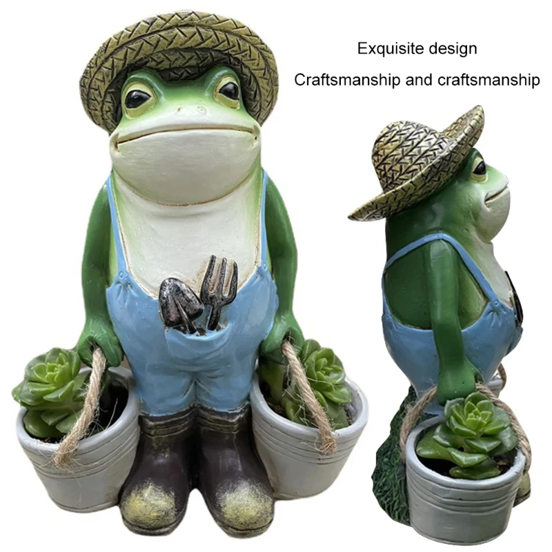 Lustige Frösche Gartenstatue Harz Frosch Sukkulenten Blumentopf Kreative kleine Frosch Figur Pflanzgefäß für Innen- und Außendekoration Image