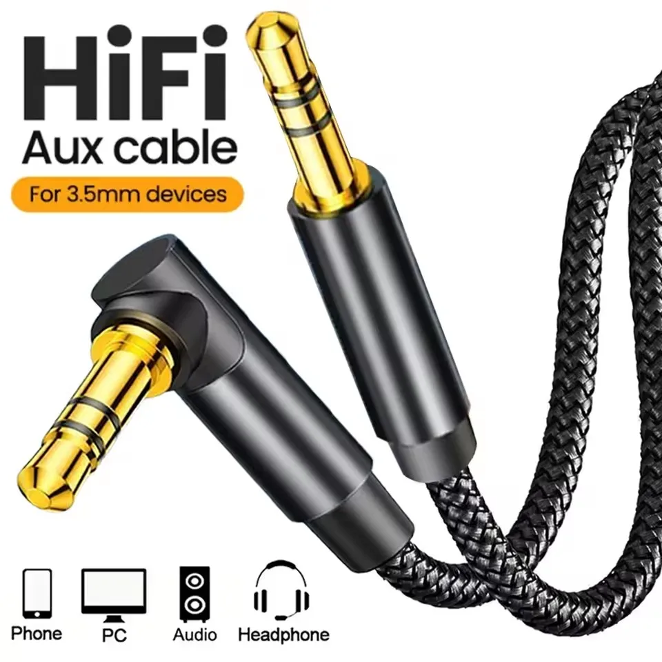3,5-mm-Klinken-Audiokabel, 90-Grad-Winkel, Stecker auf Stecker, Lautsprecher-Aux-Draht für Samsung Xiaomi MP4/3 Video-Auto-Kopfhörer-Adapterkabel Image
