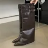 Eilyken Street Style Fashion Spitz Schnalle Frauen Kniehohe Stiefel Dünne Low Heels Party Winter Lange Stiefel Damen Schuhe