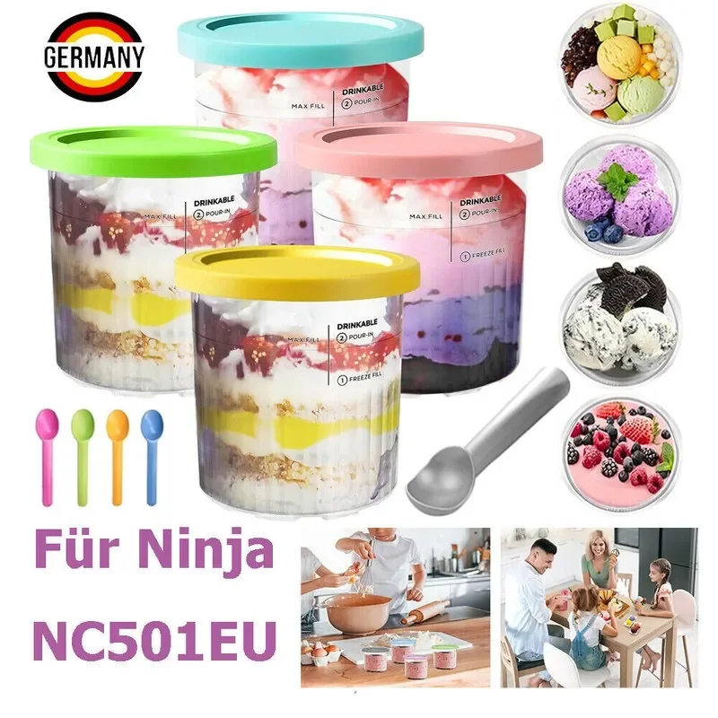 4x Creami Behälter Eisbecher für Ninja Creami Deluxe Ice Cream Maker NC501 NC500 DE DHL Image
