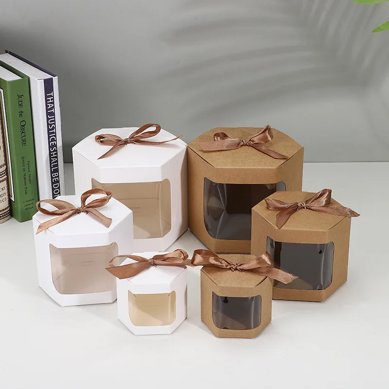 6/12/30 pezzi di nastro di carta kraft scatola di biscotti per caramelle finestra trasparente, scatola di imballaggio regalo fatta a mano confezione regalo per festa di nozze
