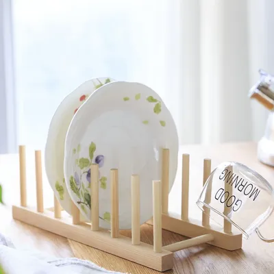 Kitchen Dish Drain Rack Wooden Dinnerware Storage Organizer Tray Plate Cup Drying Shelf Drainer Holders Table Book Display Stand