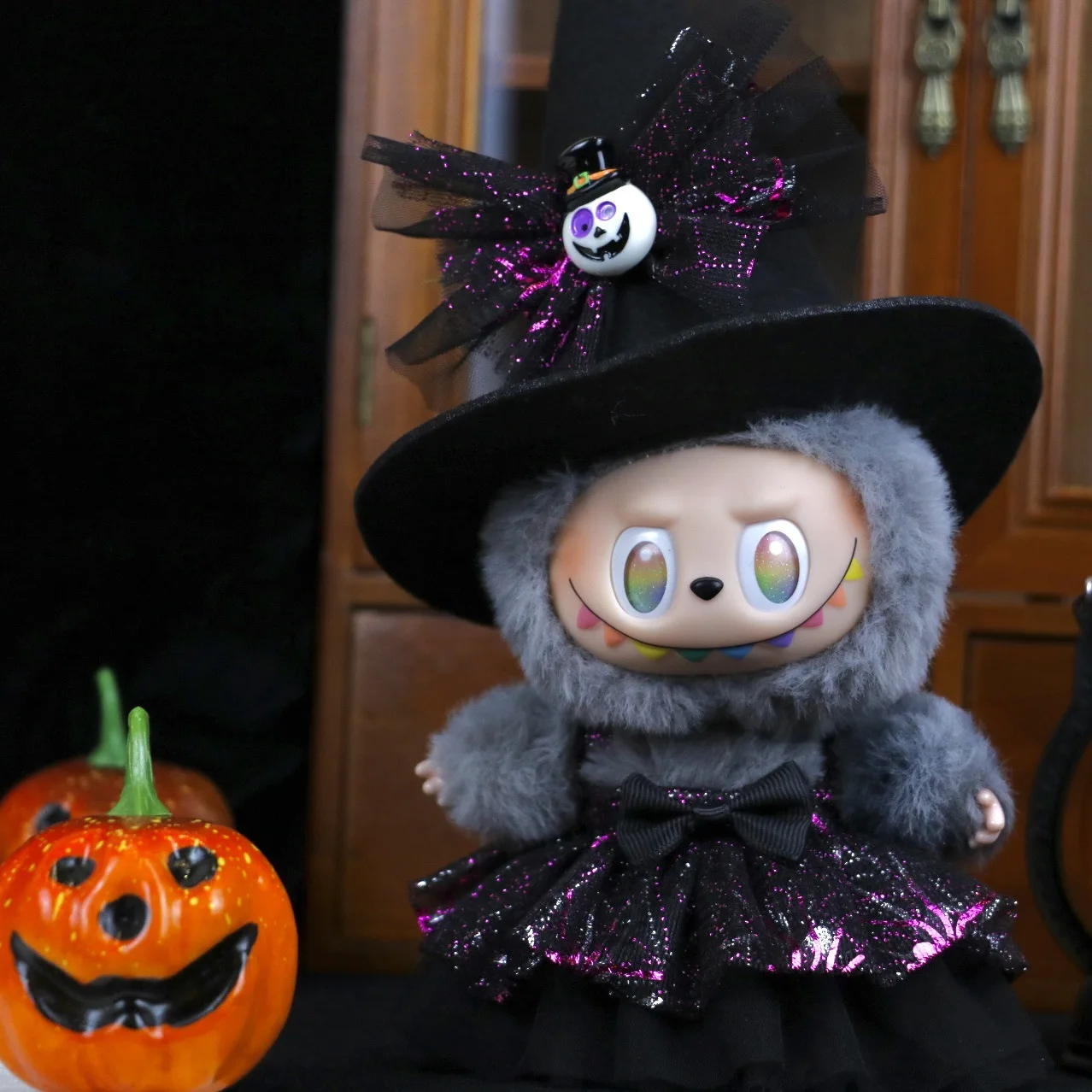 Vêtements de poupées de 17cm pour tenue Labubu, accessoires de fête assise, série Halloween, robe violette d'ange diable