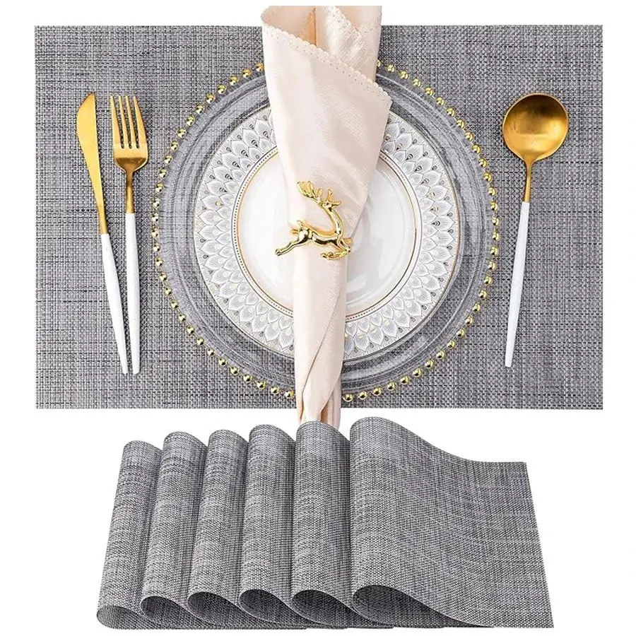 Tischsets 6er-Set – hitzebeständige, rutschfeste Tischsets für den Esstisch, waschbare, langlebige Tischsets aus PVC-Vinyl Image