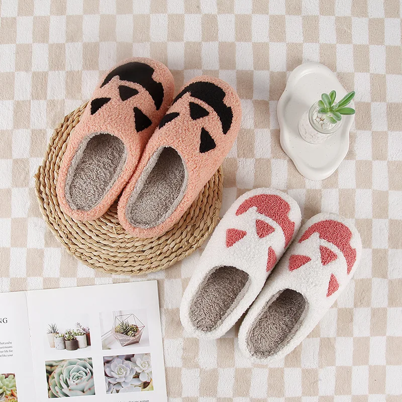 2025 mode Winter Halloween Kürbis Muster Baumwolle Hausschuhe für Männer Nicht-slip Warmes Zuhause Frauen Slipper Flache Boden Schuhe Image