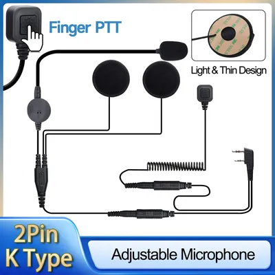 ABBREE Walkie Talkie Helmet Headset 2 Pin PTT Motorcycle Headphone for Baofeng Pufung HYT TYT Kenwood Retevis Ham Two Way Radio
