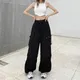 Pantaloni da jogging casual da donna Pantaloni tecnici Pantaloni a vita bassa solidi Pantaloni larghi a gamba larga con coulisse Y2k Streetwear Pantaloni sportivi oversize