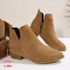 Damen-Schuhe aus natürlichem Wildleder, elastisch, niedriger Absatz, Herbst- und Winter-Stiefeletten, quadratische Zehen, lässige kurze Stiefel, Größe 36–43