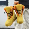 Gelbe Stiefel große Zehen dicke Sohlen Brot Schuhe Höhe zunehmende Schnürung neues Design Herren Freizeit schuhe warme Winter Büro Beute