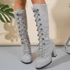 8CM Kniehohe Frauen Stiefel Herbst frau schuhe Winter Lace Up Vintage Flache Schuhe Sexy Steampunk Leder Schnalle Damen schnee Stiefel