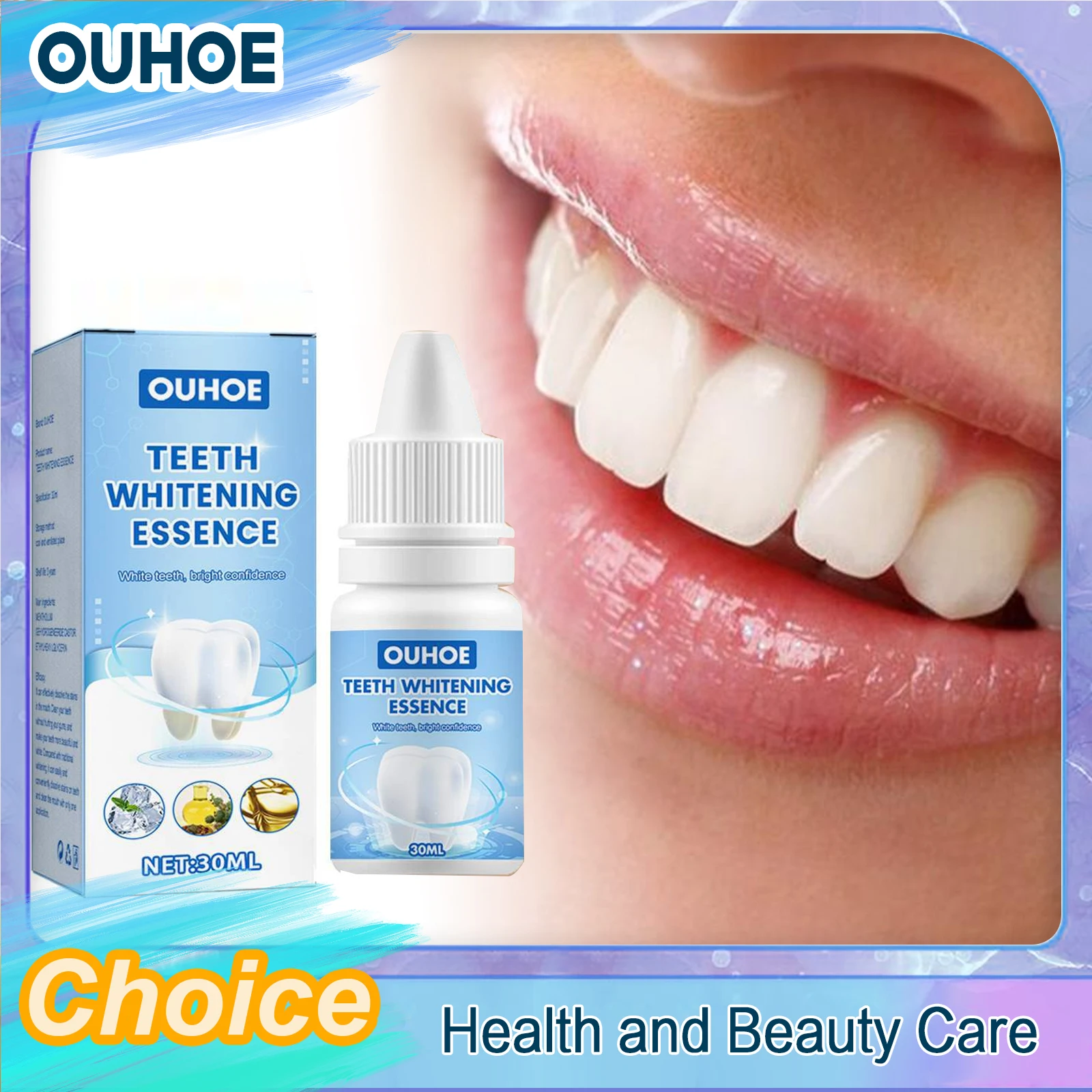 Zahnaufhellungsessenz, Plaque entfernen, gelb, schwarz, Rauchflecken, Zahn, frischer Atem, Mundhygiene, Aufhellung, Zahnreinigungsserum Image