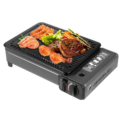 Gasgrill, Butan, tragbarer Campinggrill, Gasherd, freistehender Grillofen mit Grillnetz, Tragetasche für Camping, Kochen im Freien