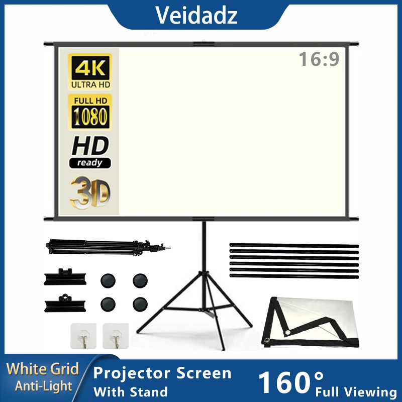 Projektor Bildschirm Mit Stand Weiß Grid Anti-Licht 2,0 Gain Leinwand 100 120 zoll für Heimkino Outdoor 4K HD Projektion Bildschirm Image