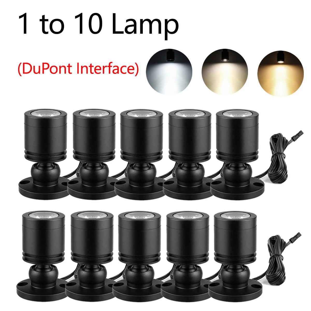 1 bis 10 LED-Licht, 12 V, Aluminiummaterial, schwarzes Gehäuse-Downlight, DuPont-Schnittstelle, Deckenstrahler für den Innenbereich, 2 Installationsmethoden