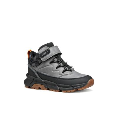 Winterboots GEOX "J FLEXYPER PLUS BOY ABX", Kinder, Gr. 37, grau (grau, schwarz), Lederimitat, Textil, casual,sportlich, Schuhe, Sneaker mit Geox Spezial Membrane, Größenschablone zum Download Image