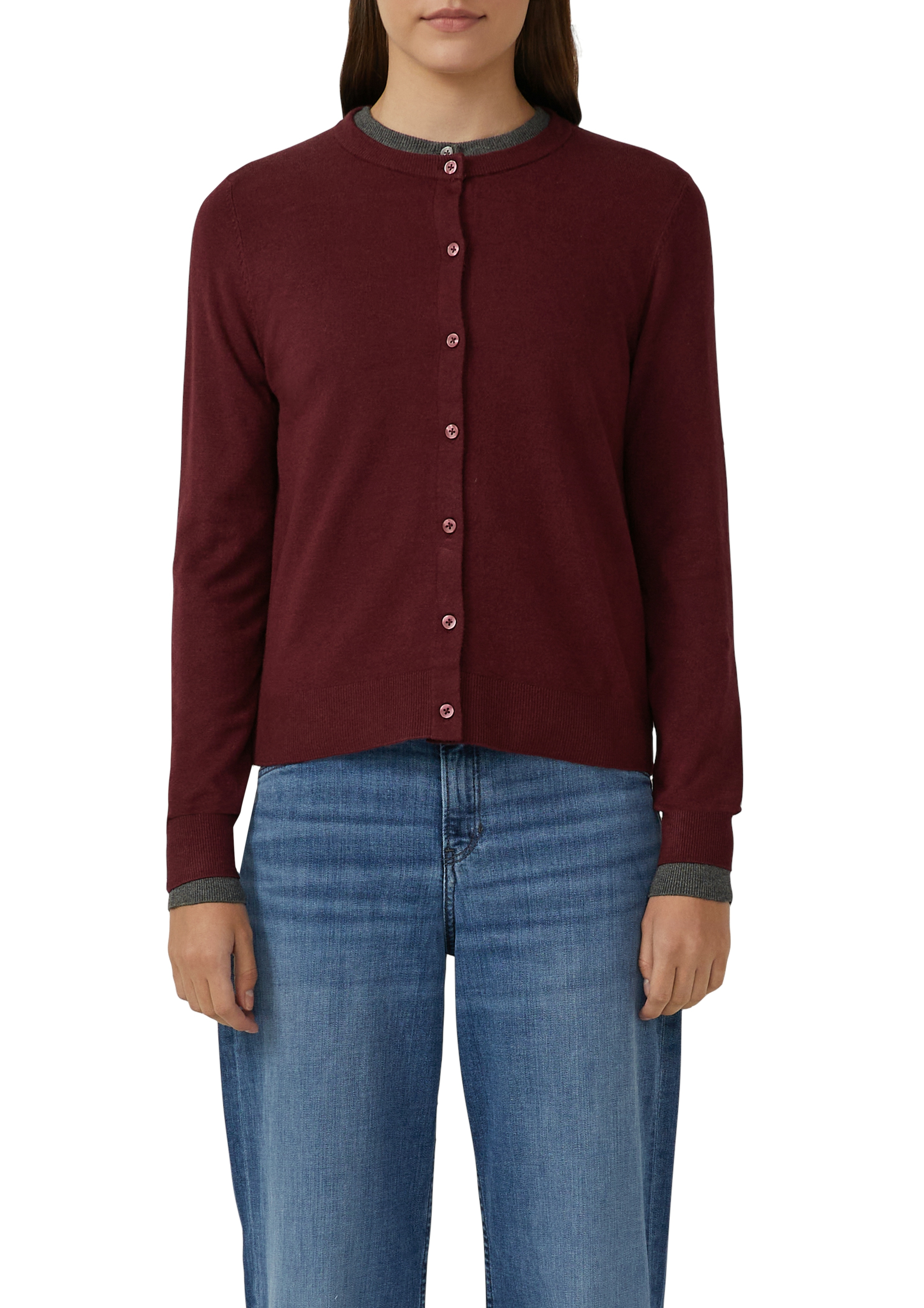 Strickjacke S.OLIVER, Damen, Gr. 38, dunkelrot, Strick, Obermaterial: 72% Viskose, 28% Polyester, unifarben, regular fit normal, Rundhals, gerader Abschluss, Strickjacken, mit Knopfleiste Image